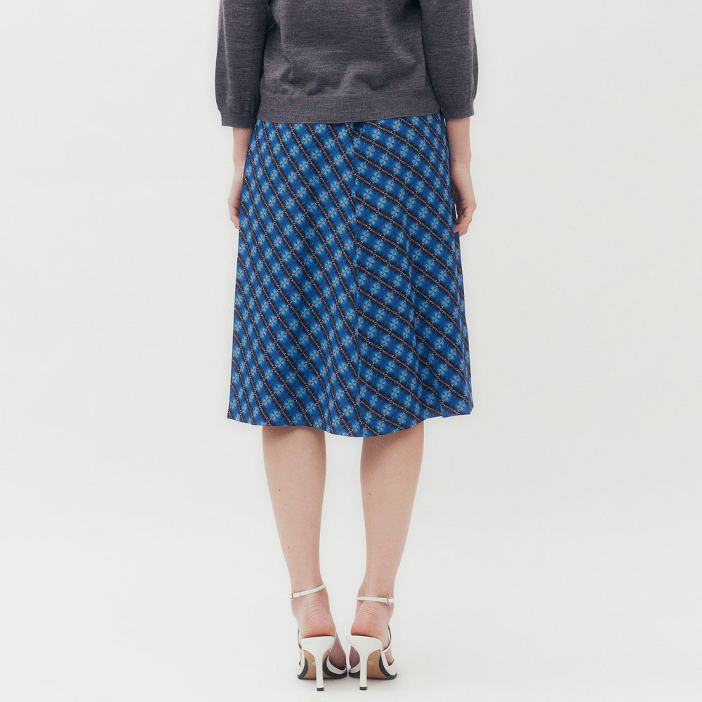 Vintage Argyle Floral Print Midi Skirt DKL