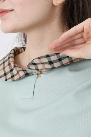 Check Collar Knit Polo Shirt DK L