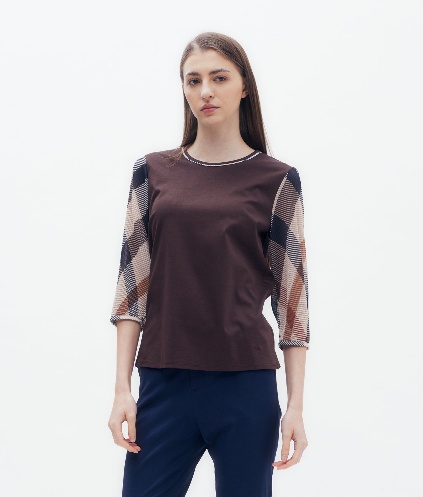 Crystal Pleated Check Sleeve T-Shirt DAKS Hong Kong