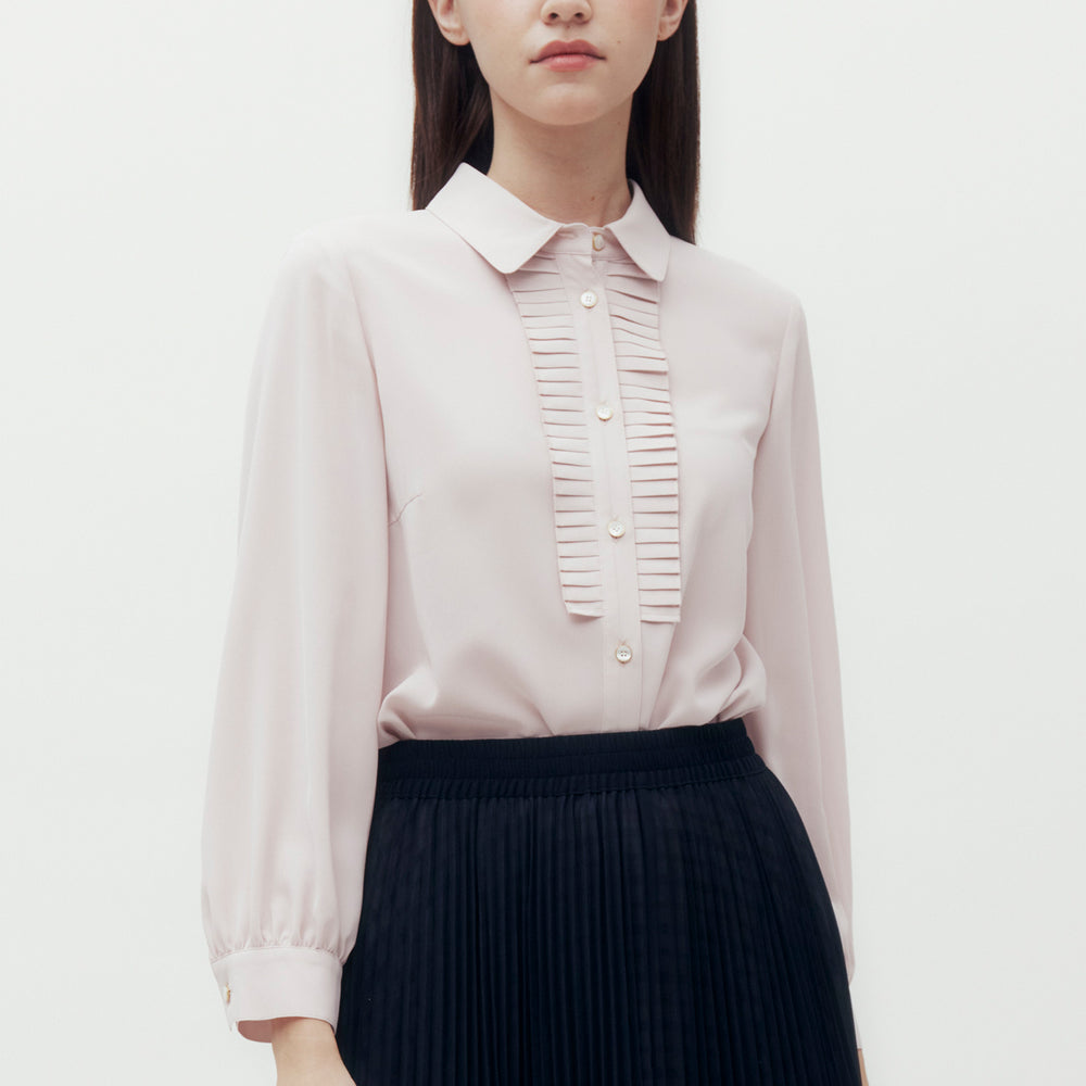 Pleats Ruffled Placket Blouse