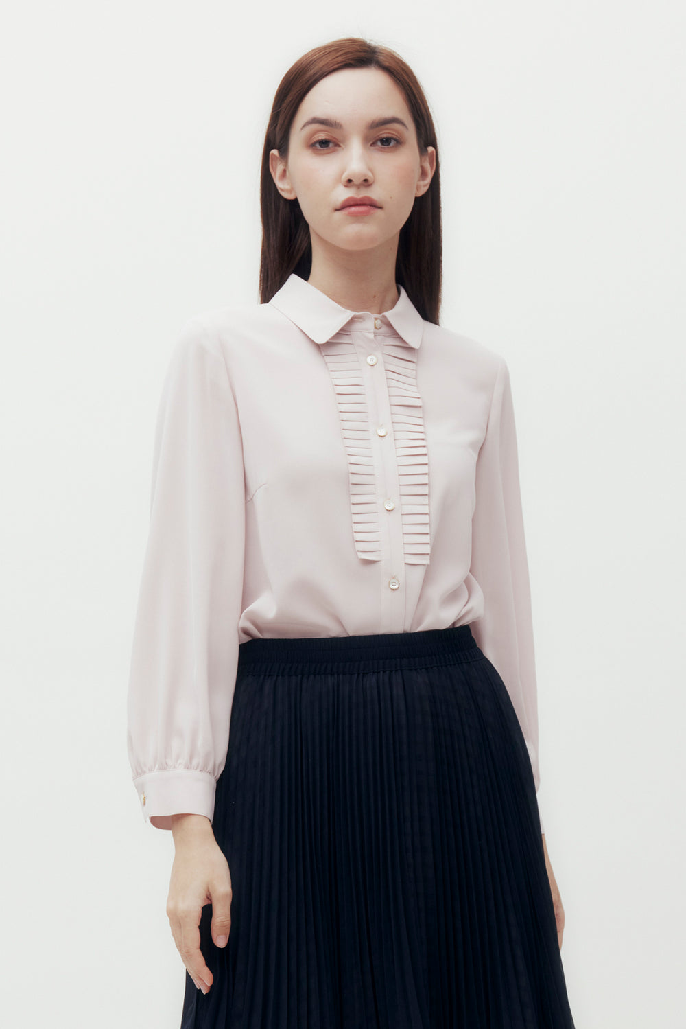 Pleats Ruffled Placket Blouse