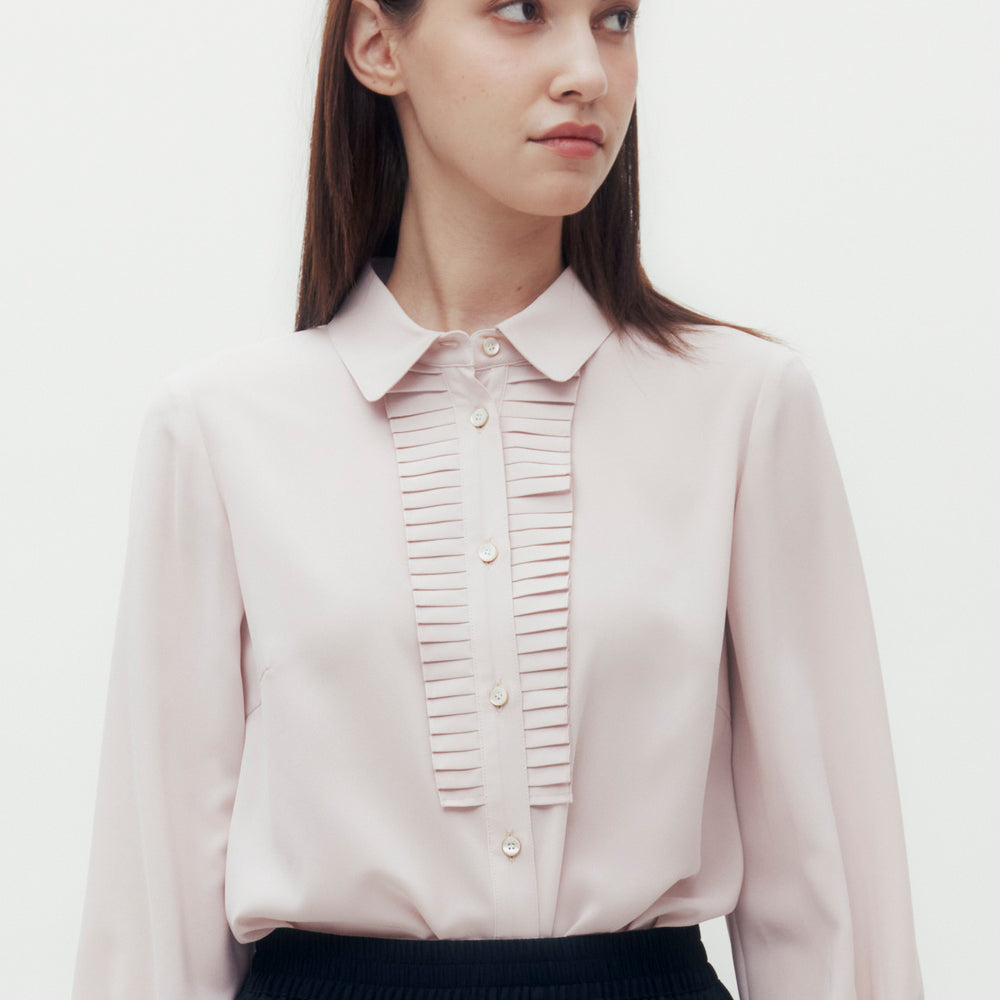 
                      
                        Pleats Ruffled Placket Blouse
                      
                    