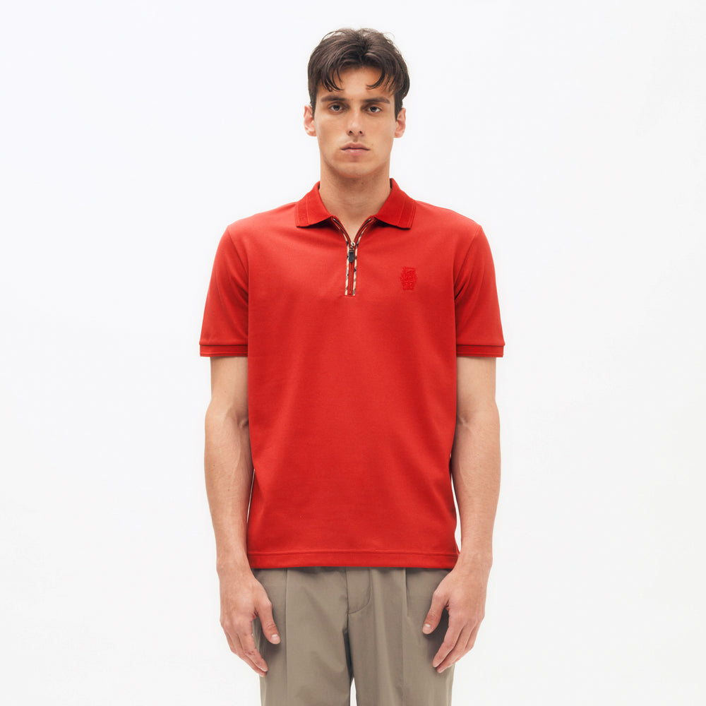 
                      
                        Check Piping Zip Polo Shirt DG M
                      
                    