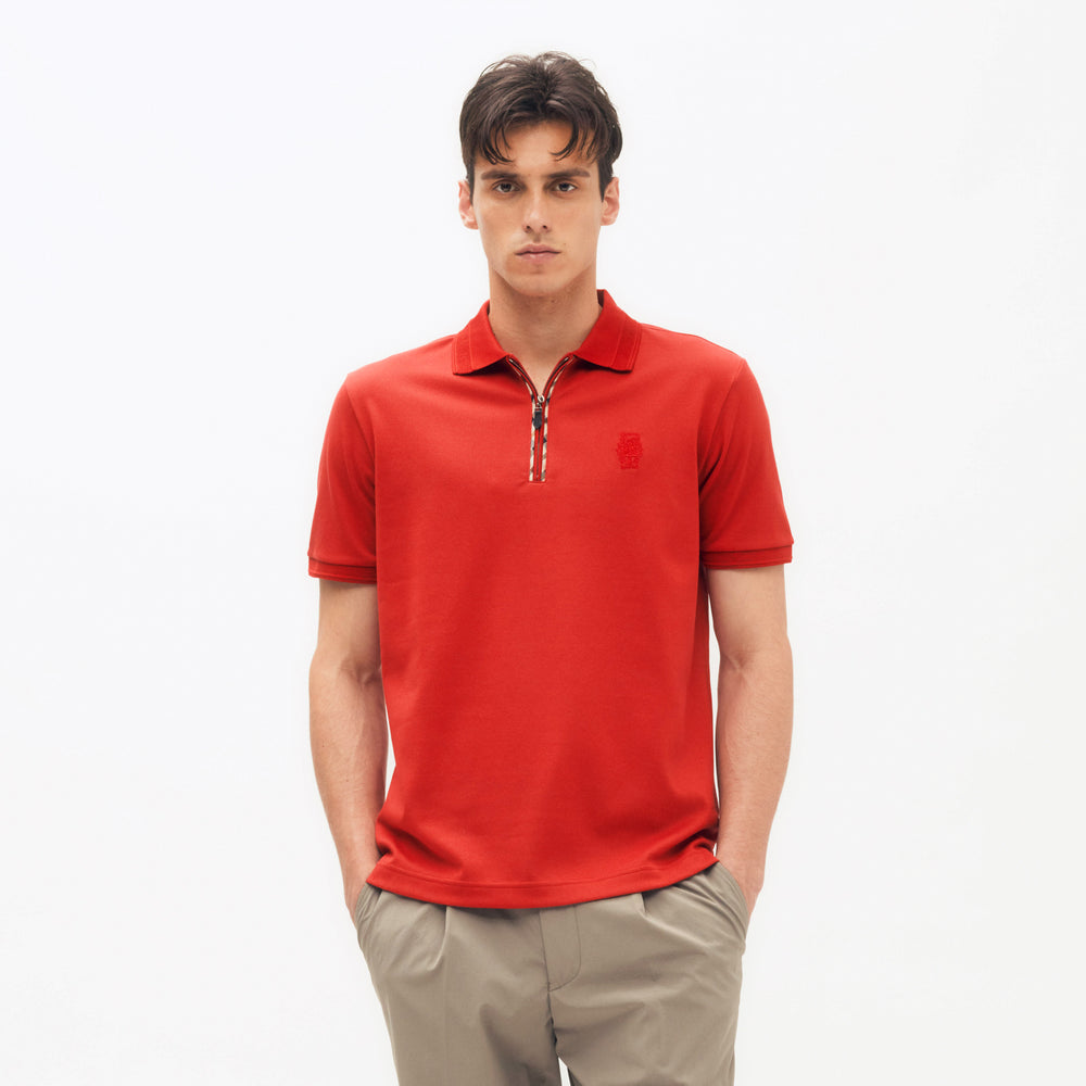 
                      
                        Check Piping Zip Polo Shirt DG M
                      
                    