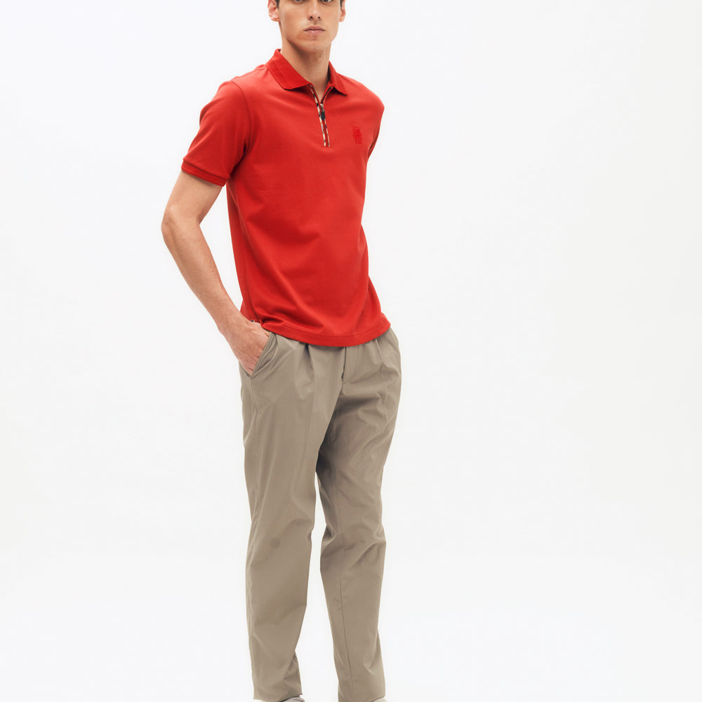 Check Piping Zip Polo Shirt DG M