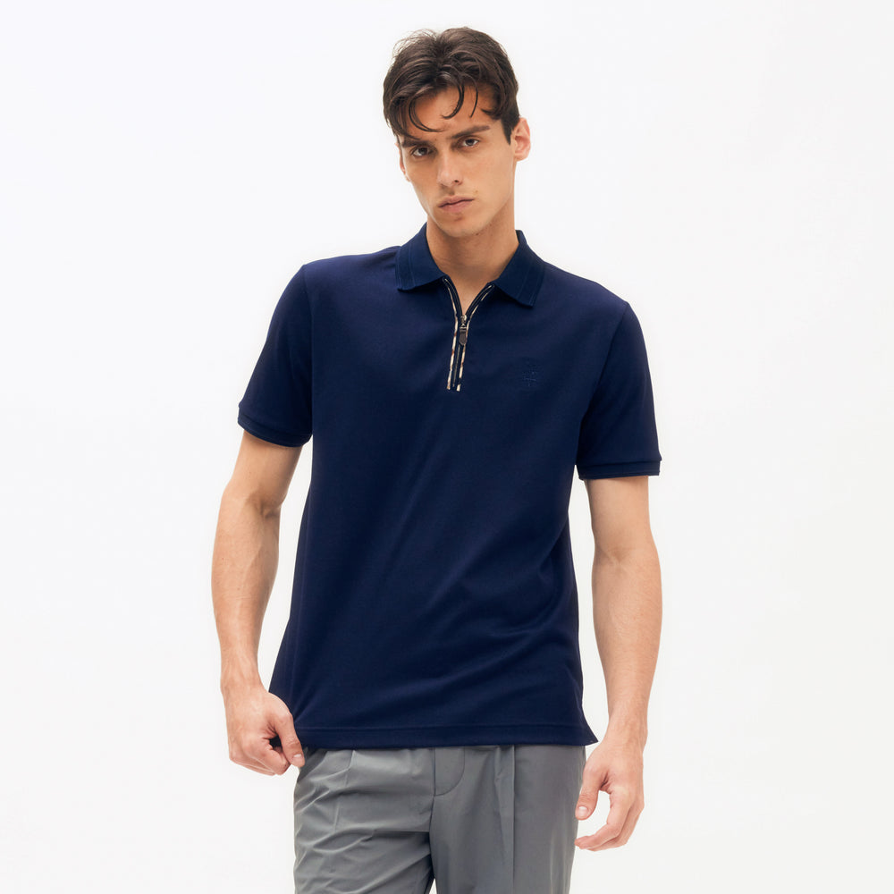 
                      
                        Check Piping Zip Polo Shirt DG M
                      
                    