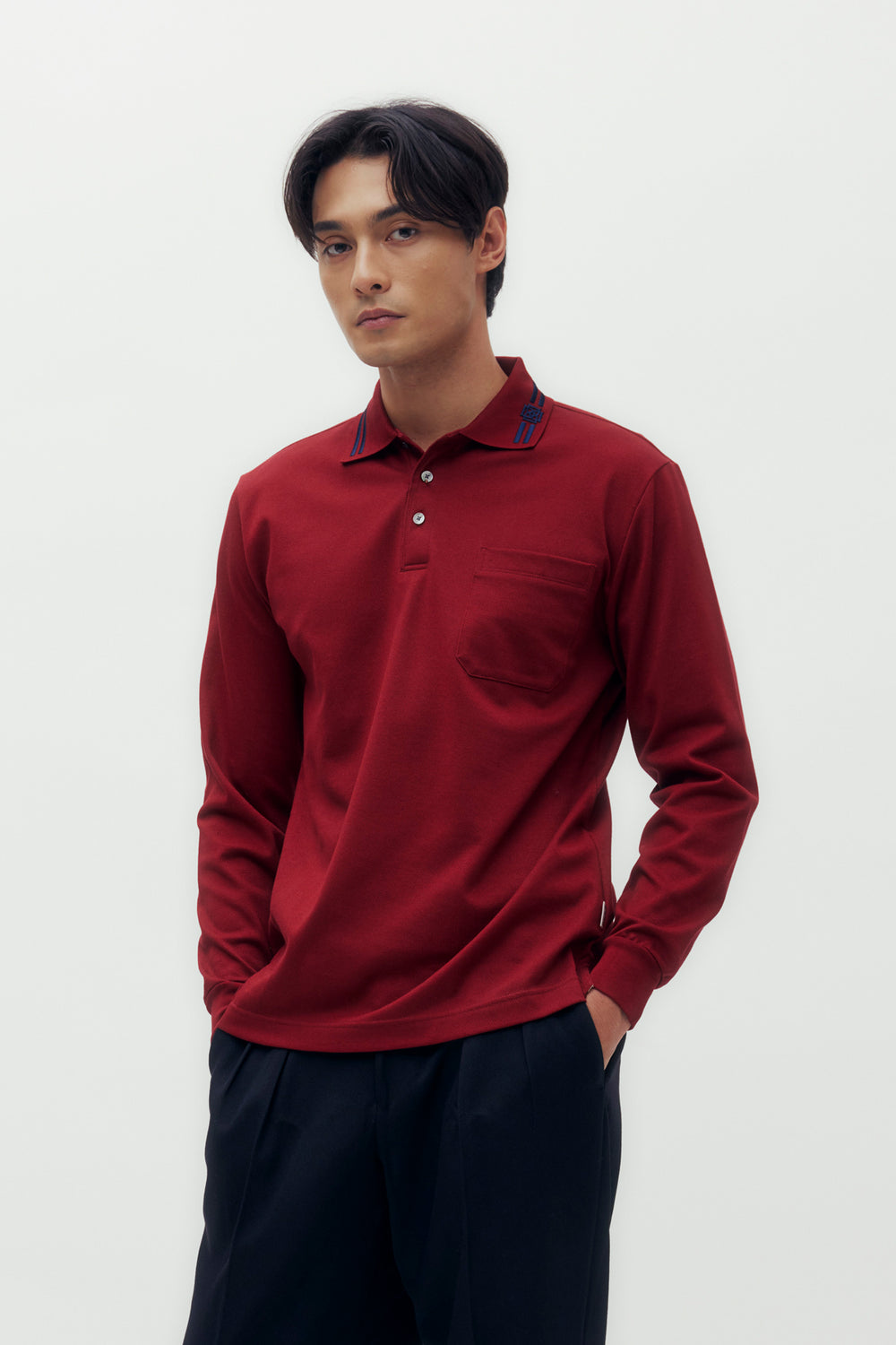 Stripes on Collar Polo Shirt