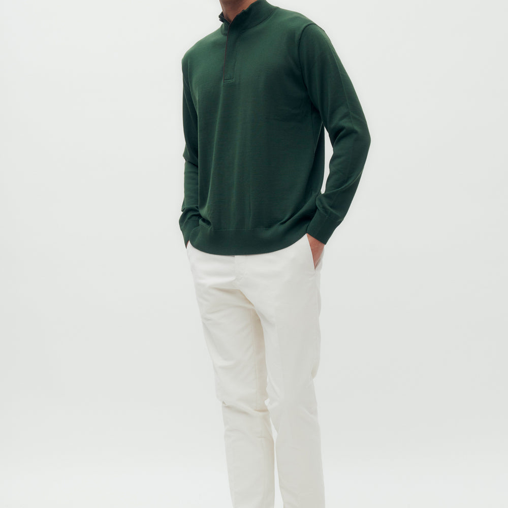 
                      
                        Stand Collar Polo Sweater
                      
                    