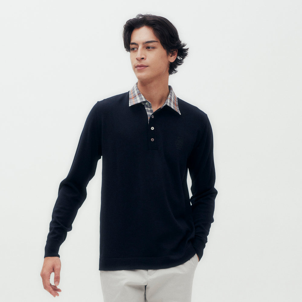Check Collar Knit Polo Shirt DG M