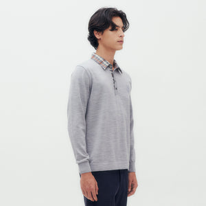 Check Collar Knit Polo Shirt DG M