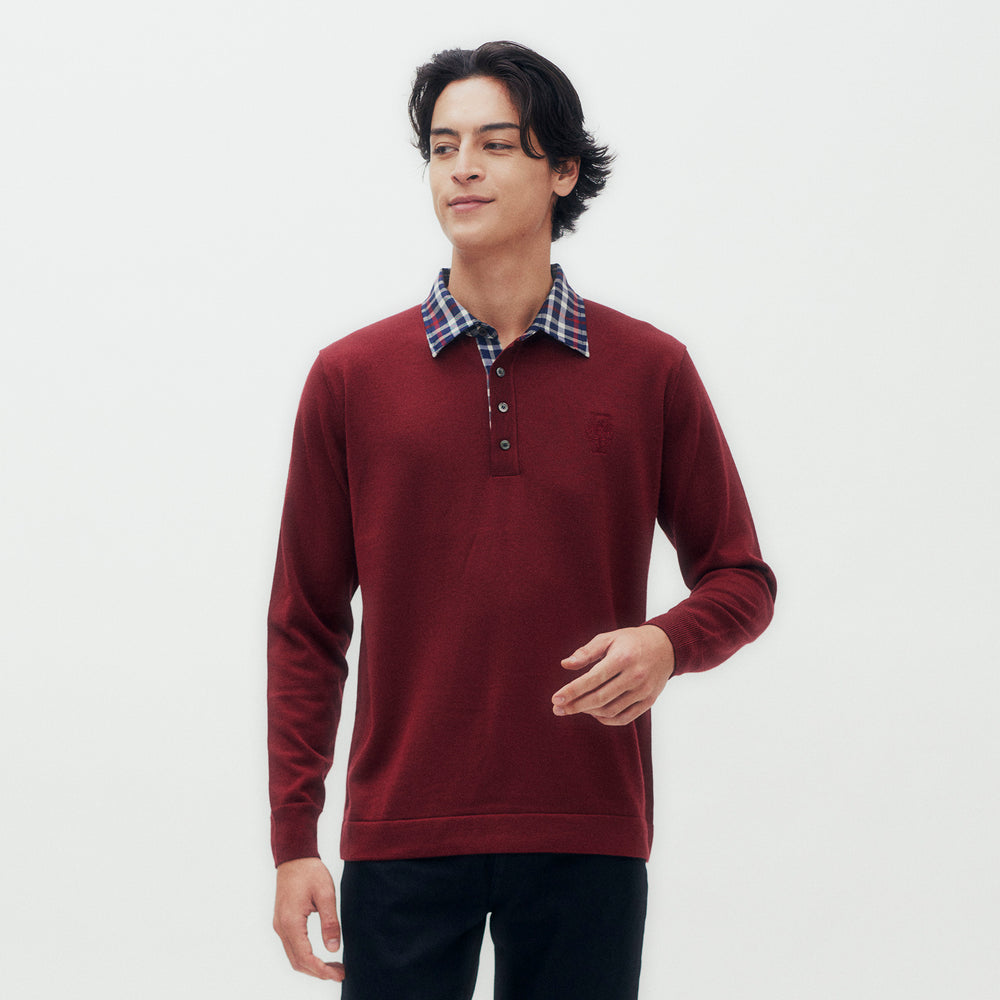 Check Collar Knit Polo Shirt DG M