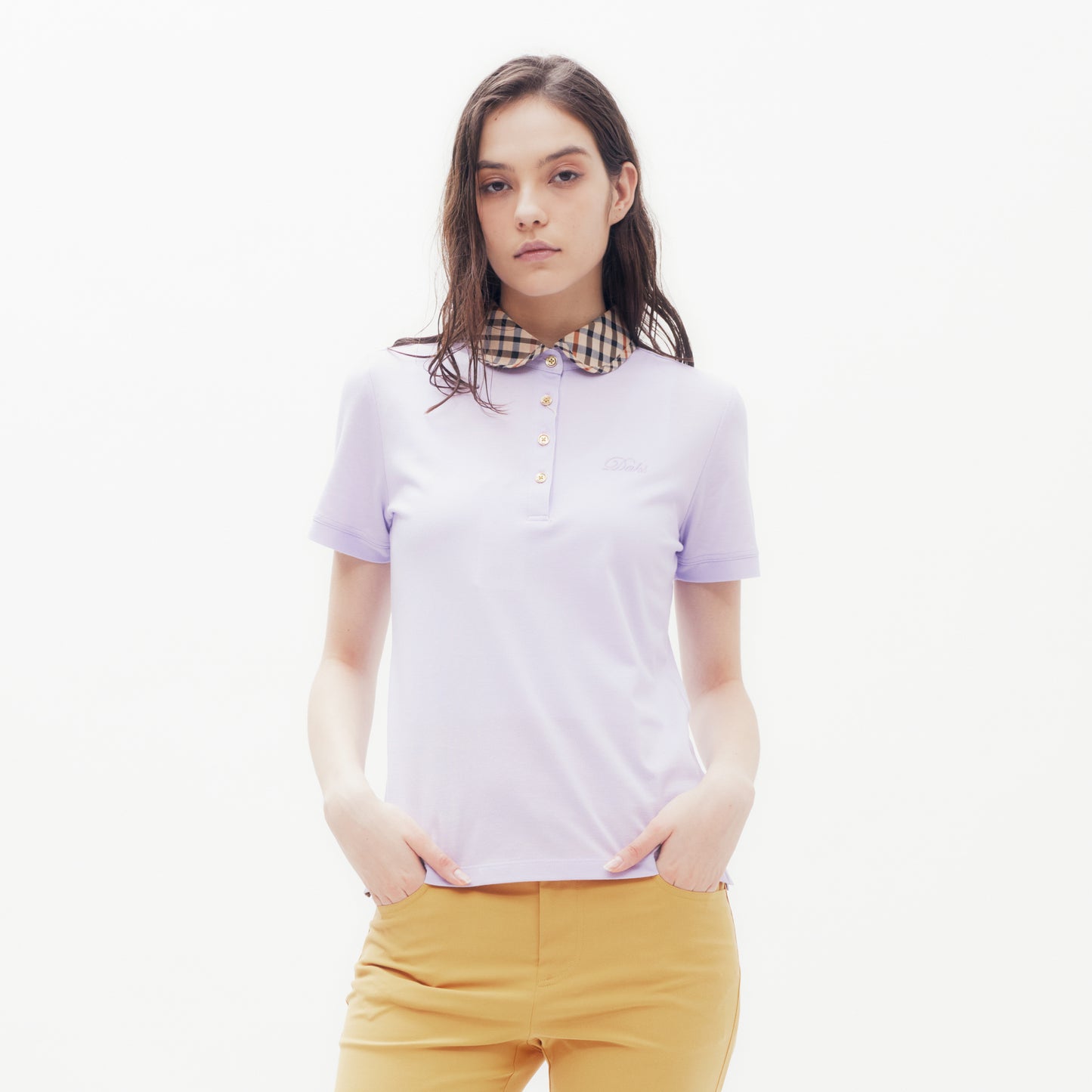 House Check Round Collar Polo Shirt DG L