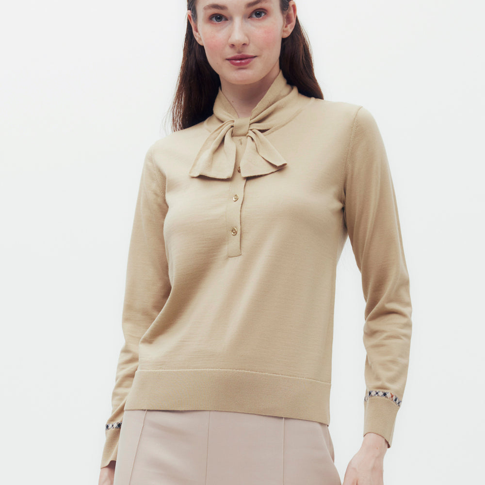 Bow Collar Knit Polo Shirt