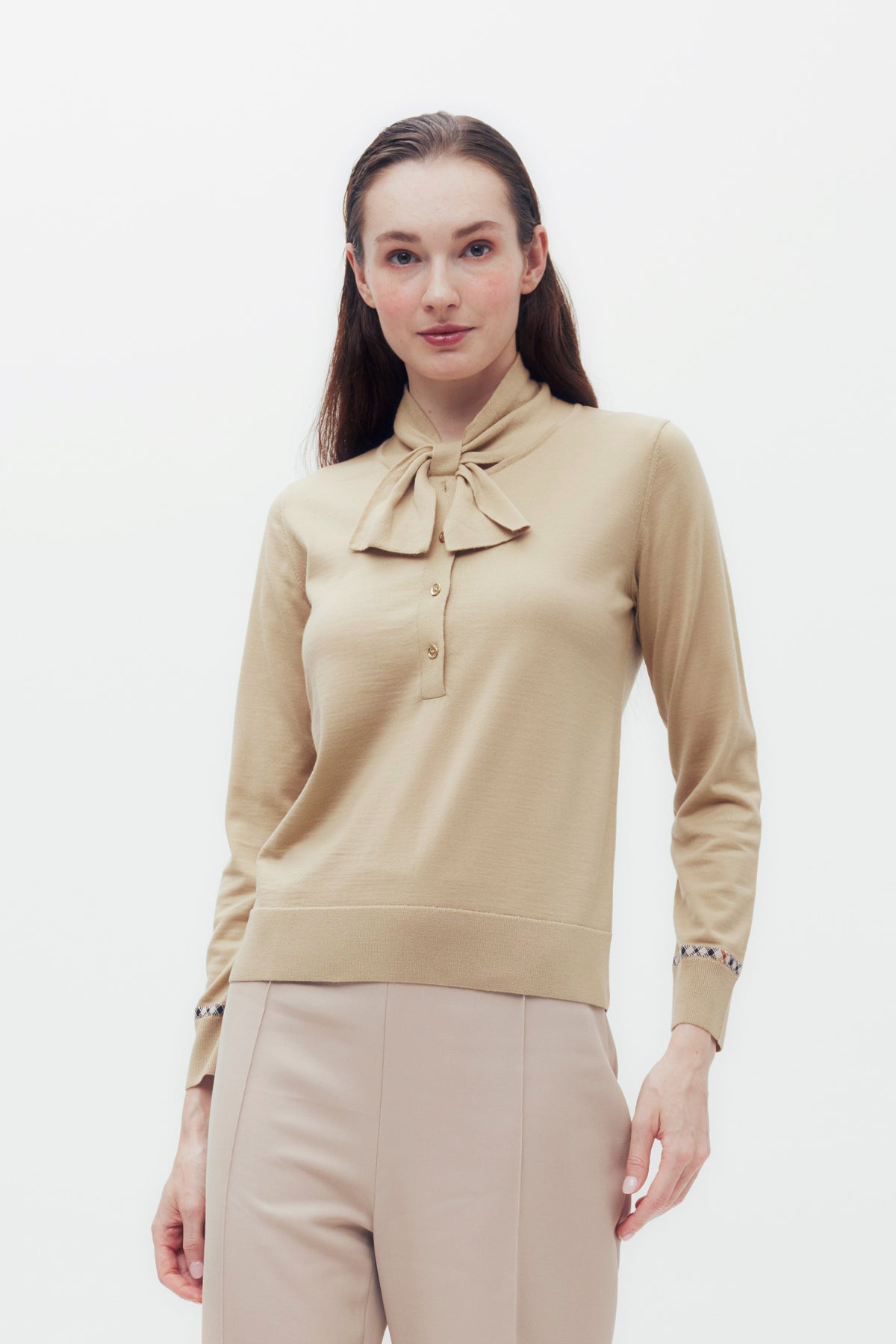 Bow Collar Knit Polo Shirt