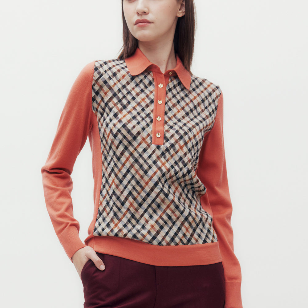 
                      
                        Bias Check Knit Polo Shirt
                      
                    