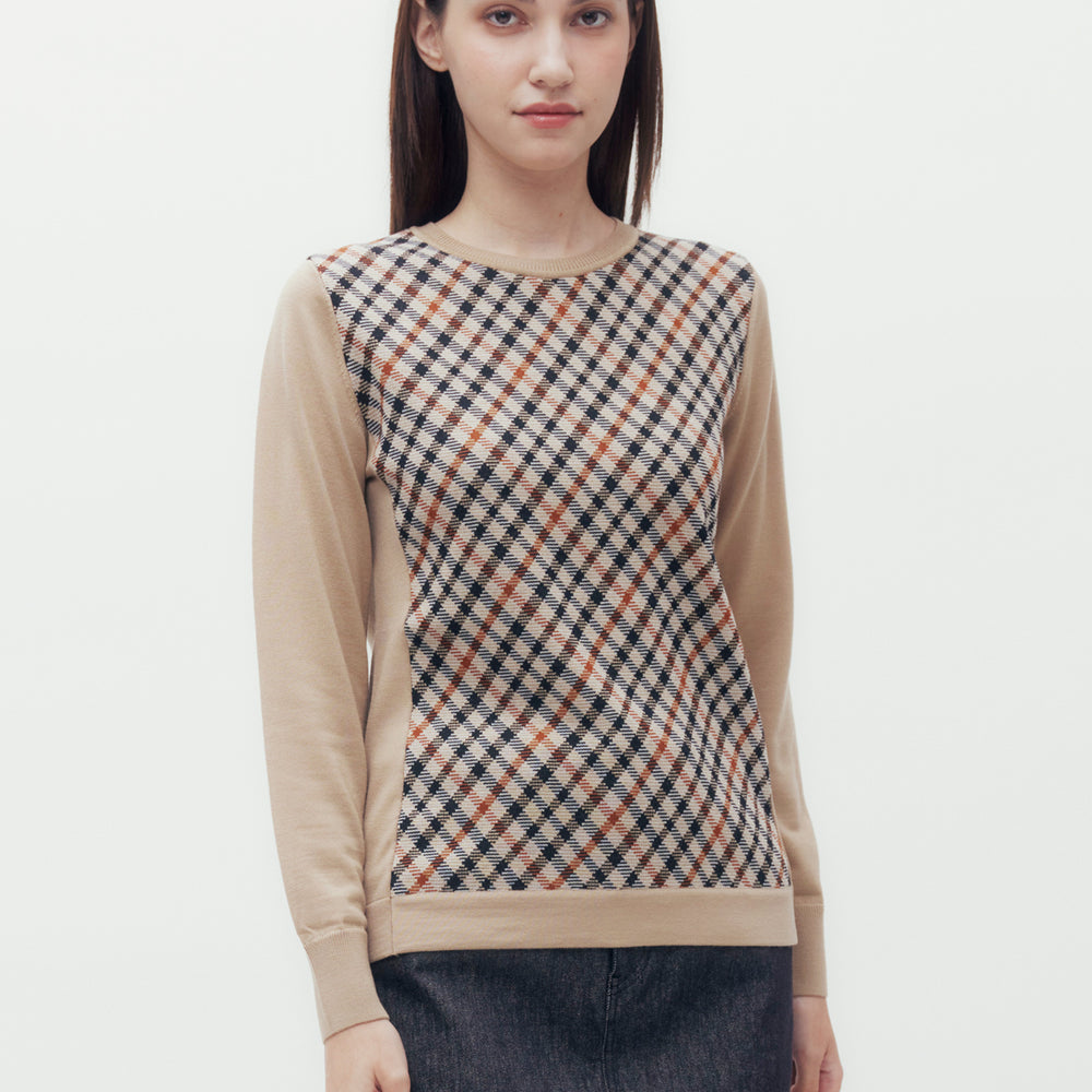 
                      
                        Bias Check Knit Sweater
                      
                    