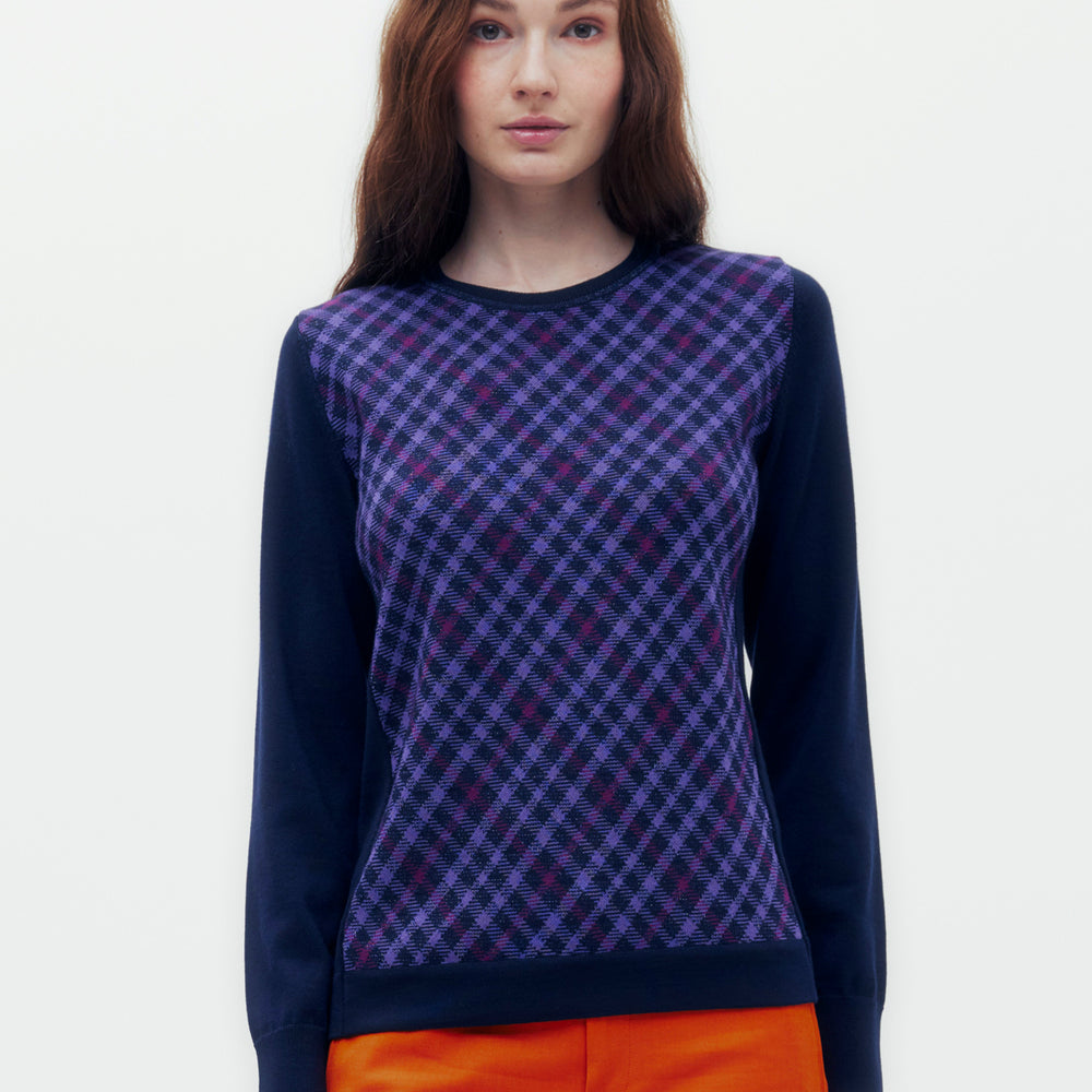 
                      
                        Bias Check Knit Sweater
                      
                    