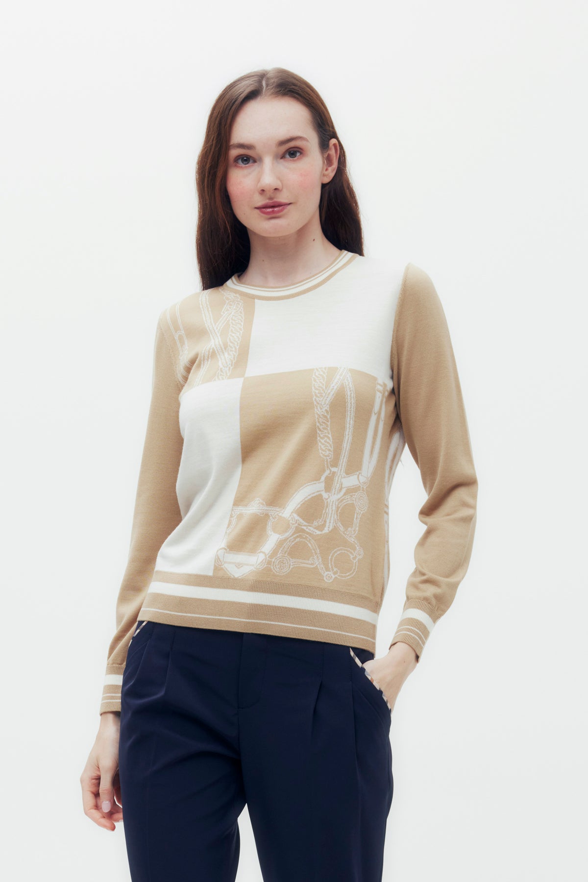 Belt and Chain Graphic Sweater