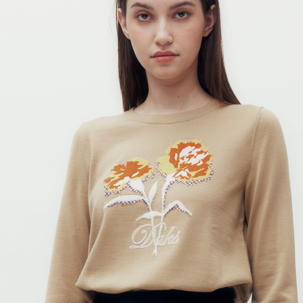 
                      
                        Carnation Motif Crew Neck Sweater
                      
                    