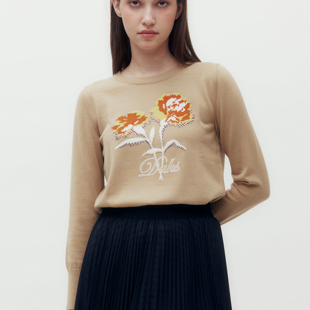 Carnation Motif Crew Neck Sweater