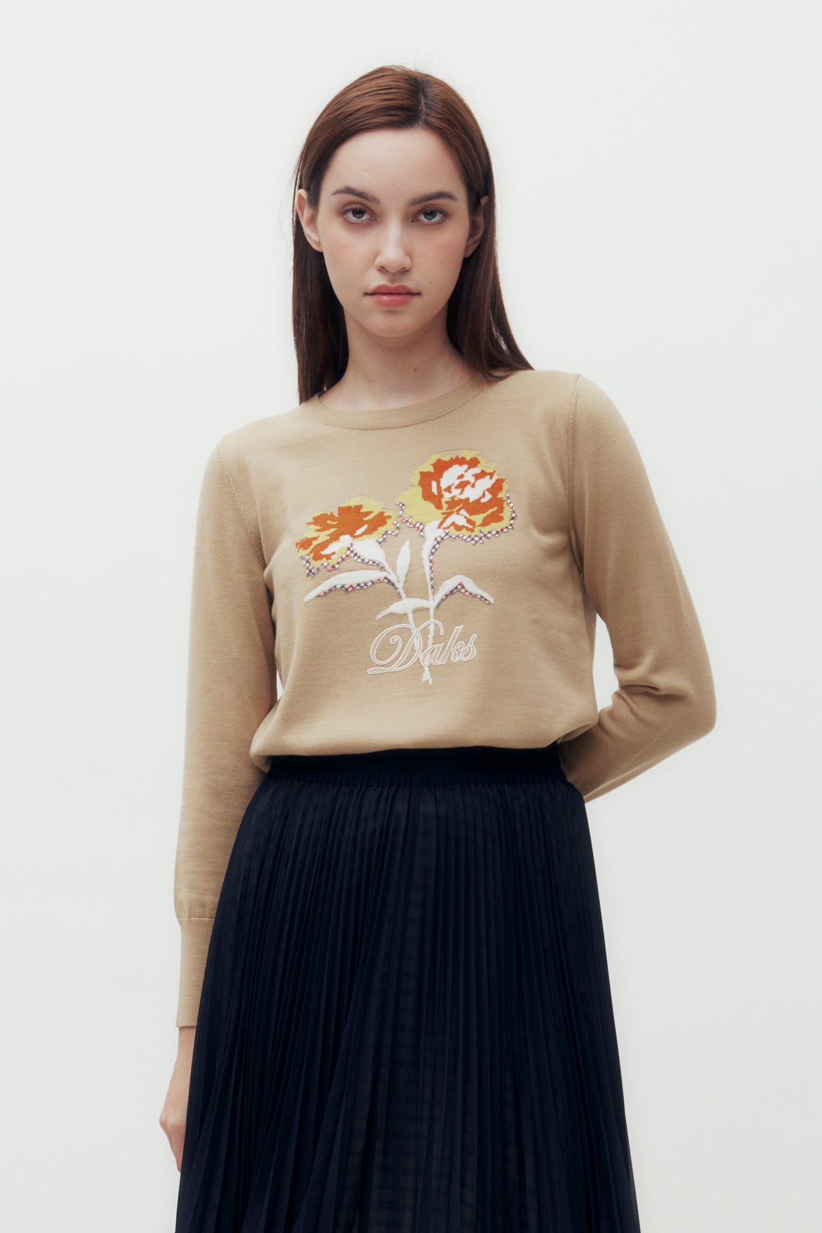 Carnation Motif Crew Neck Sweater