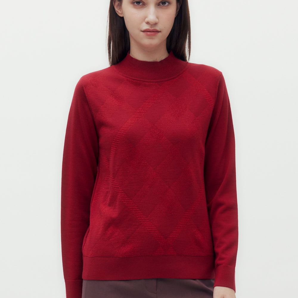 Check Jacquard Mock Neck Sweater