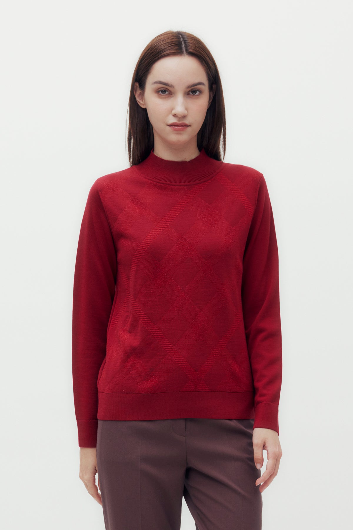 Check Jacquard Mock Neck Sweater