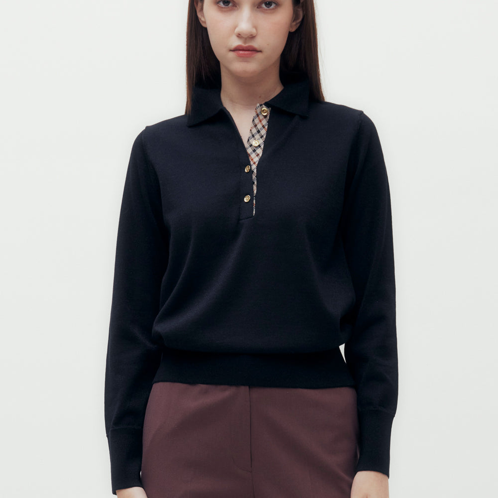 Lamé Yarn Knit Polo Shirt