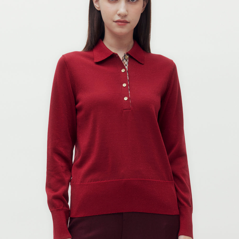 
                      
                        Lamé Yarn Knit Polo Shirt
                      
                    