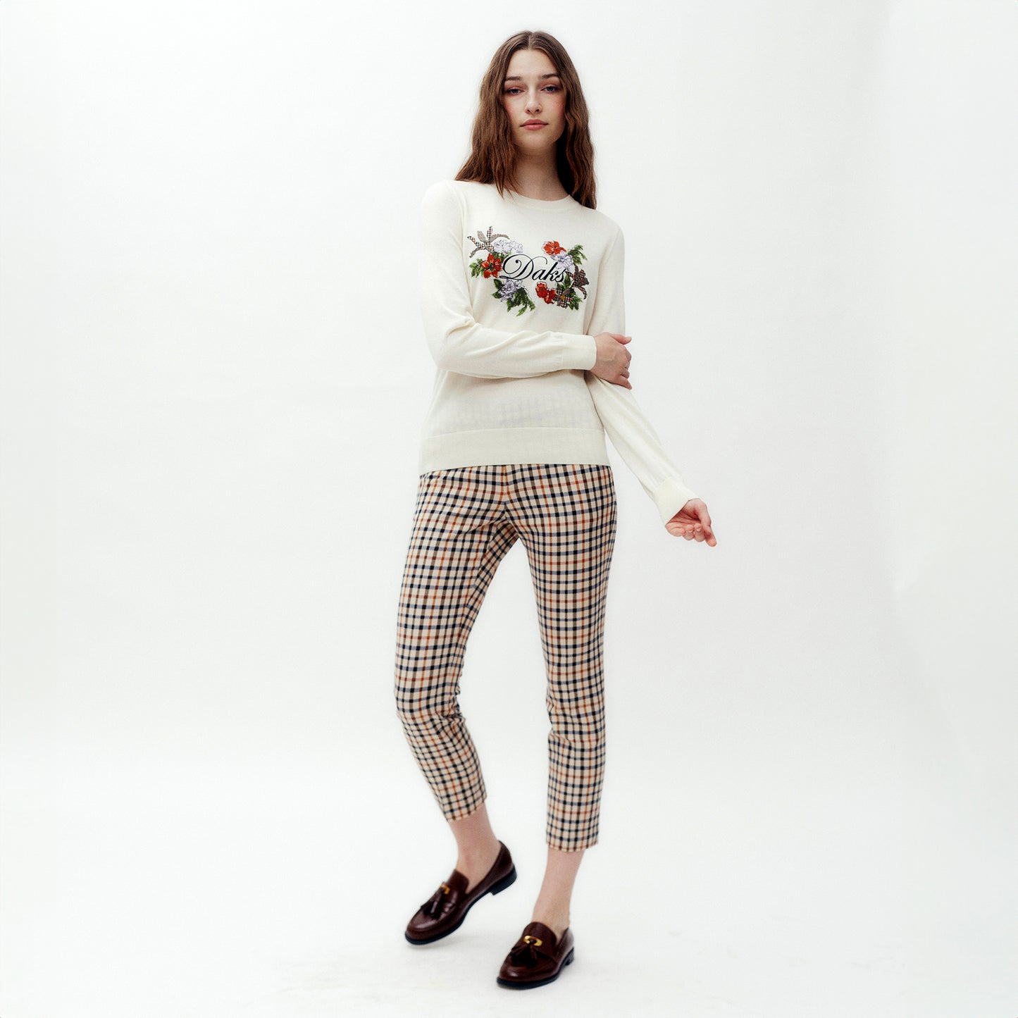 House Check Flower Print Sweater DG L