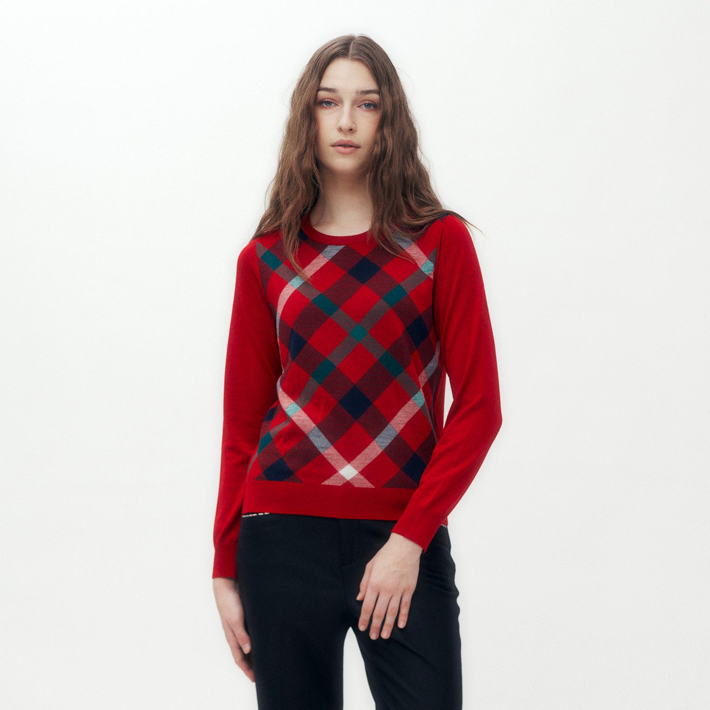 Bias Big Check Knit Sweater DG L