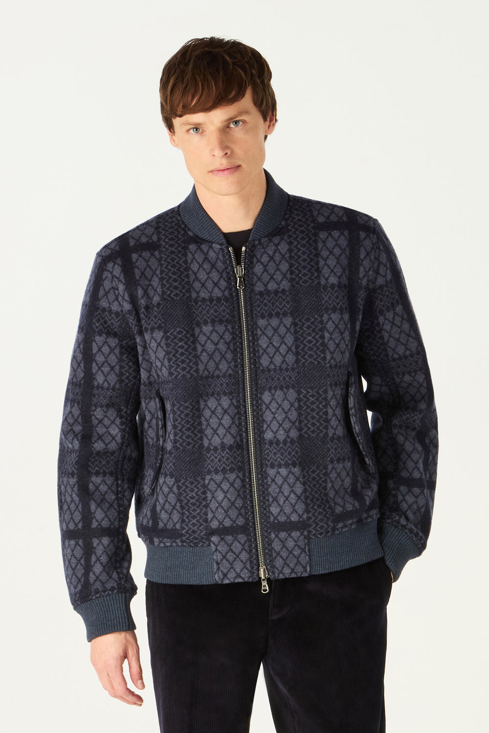 Reversible Geo Check Bomber Jacket