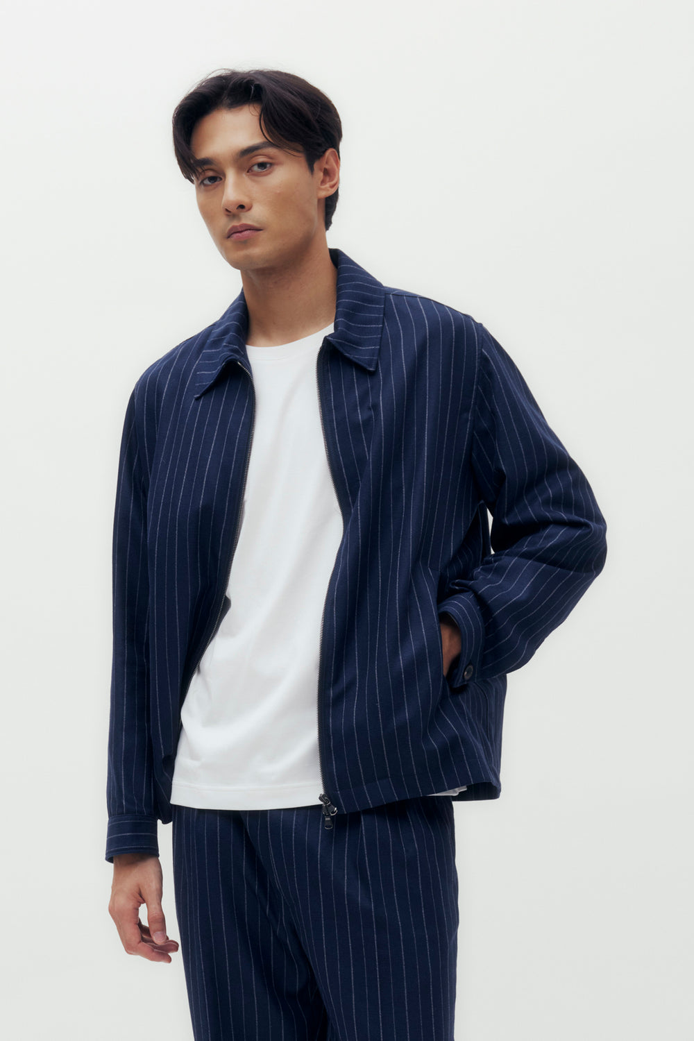 Pin Striped Blouson - Navy