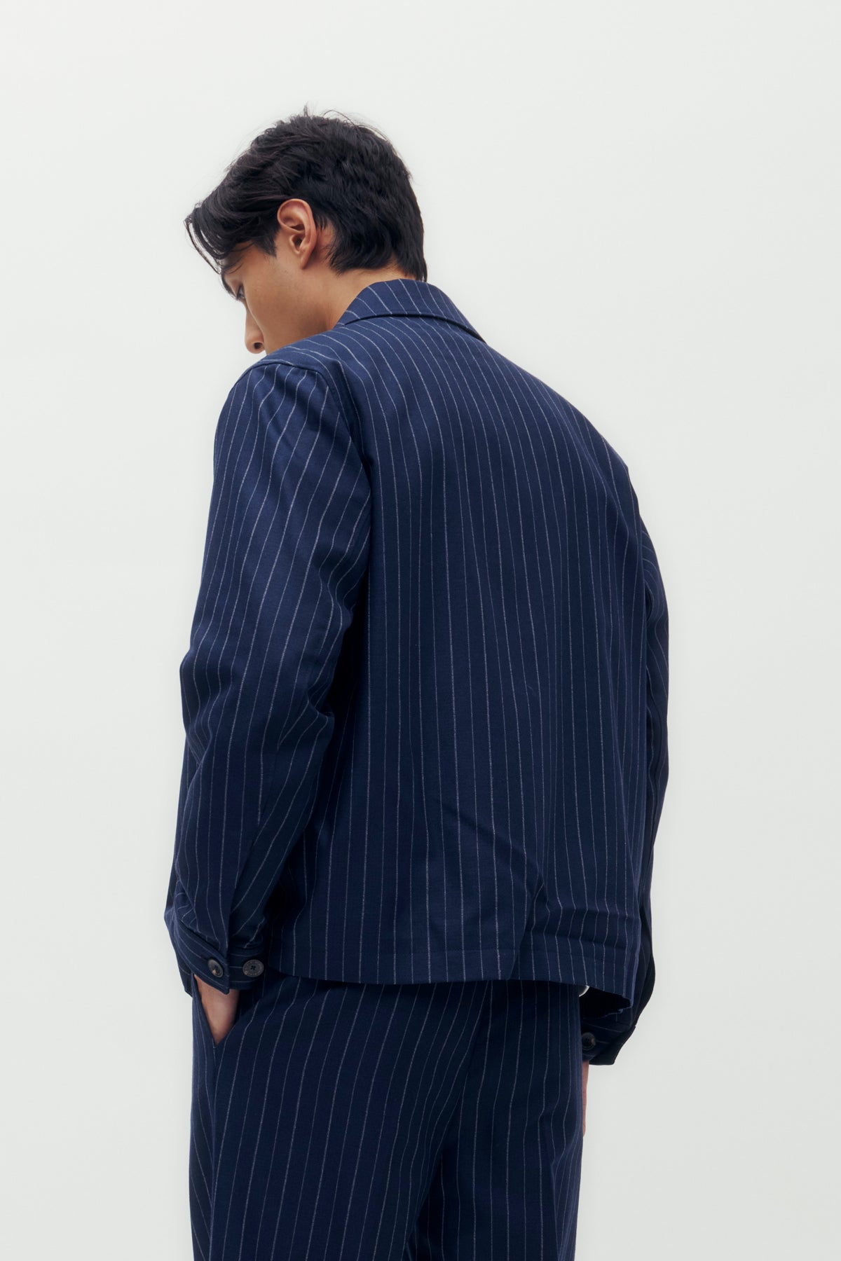 Pin Striped Blouson - Navy