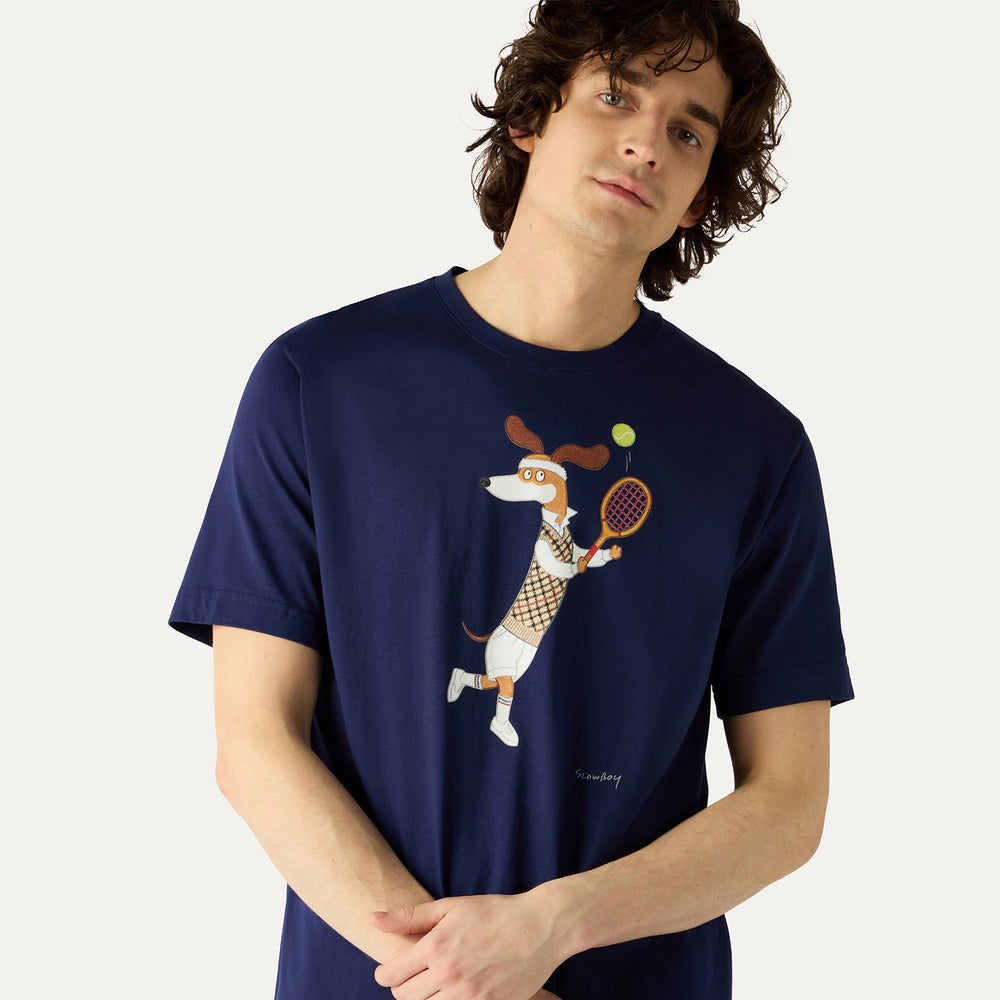 DAKS X Mr Slowboy Anniversary T-Shirt 'Tennis' Navy DAKS M
