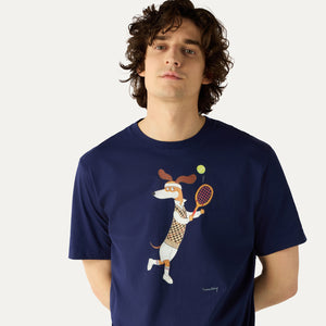 DAKS X Mr Slowboy Anniversary T-Shirt 'Tennis' Navy DAKS M