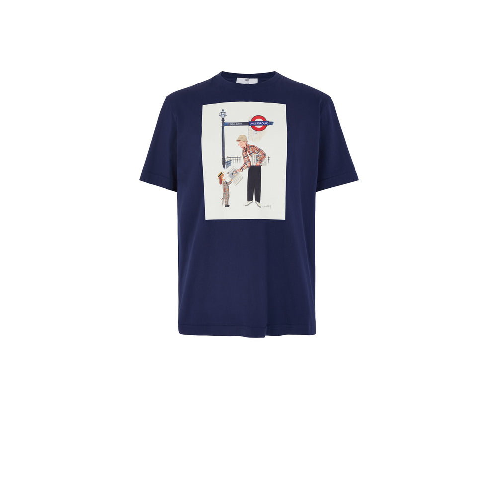 DAKS X Mr Slowboy Anniversary T Shirt 'Tube Station' Navy