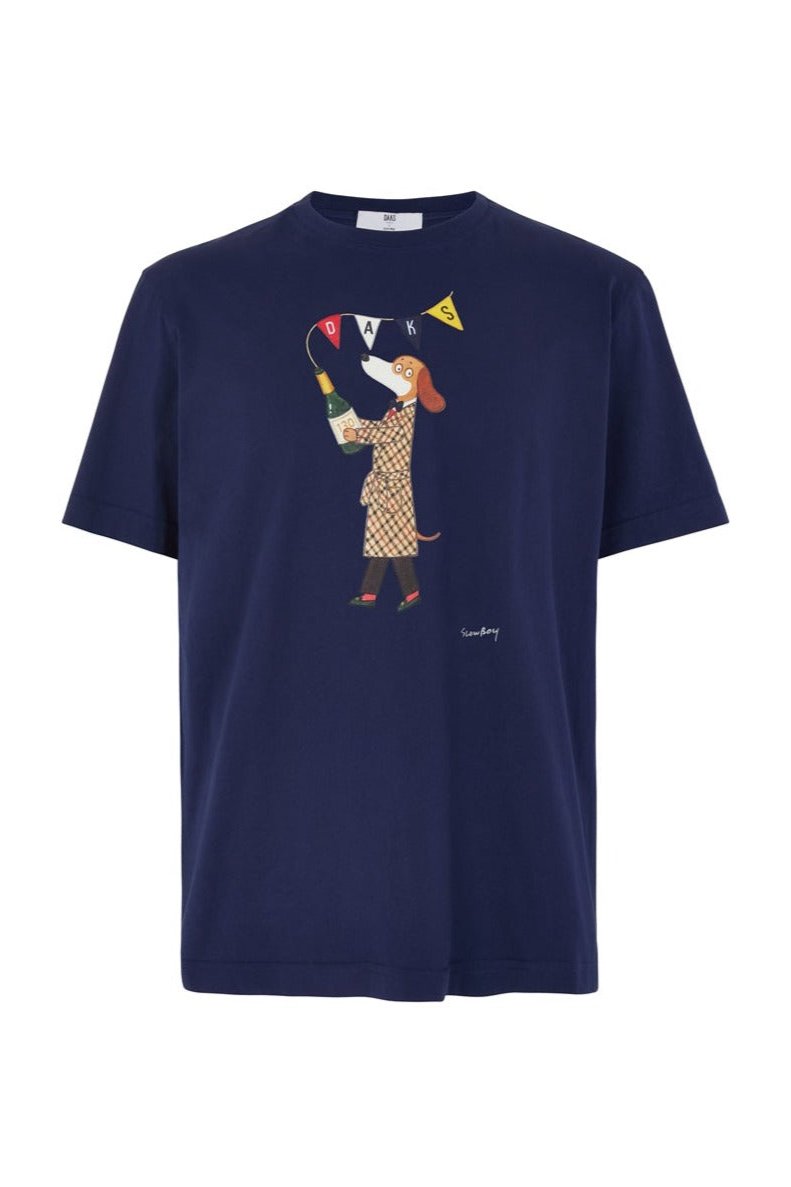 DAKS X Mr Slowboy Anniversary T Shirt 'Champagne' Navy