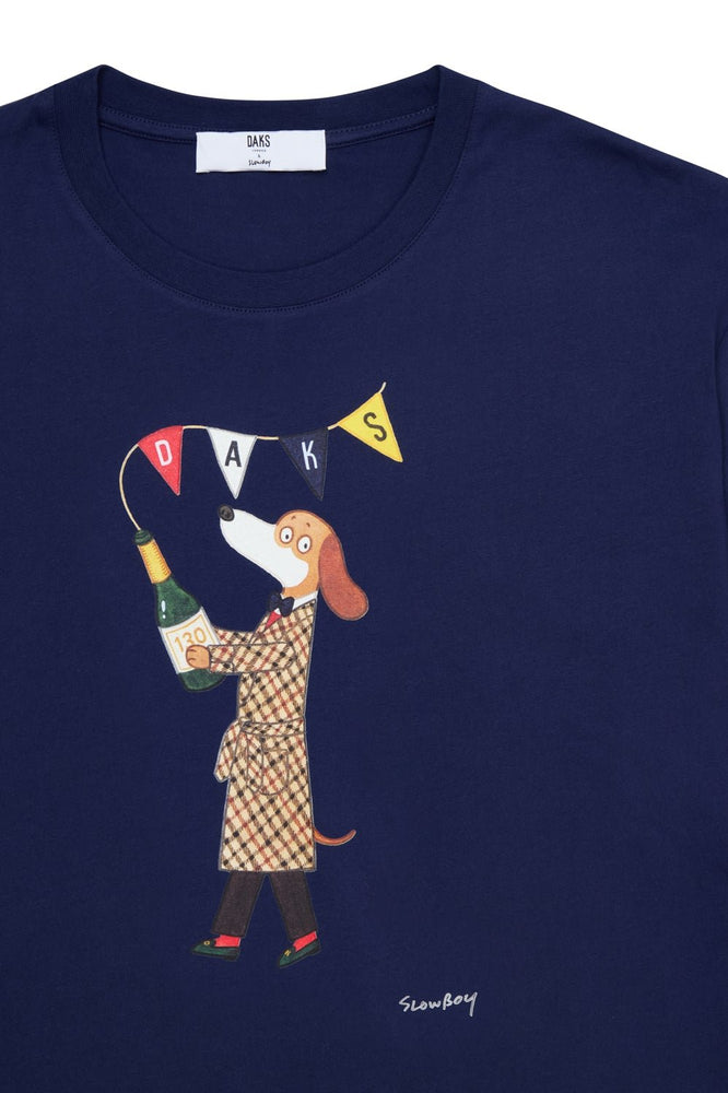 DAKS X Mr Slowboy Anniversary T Shirt 'Champagne' Navy