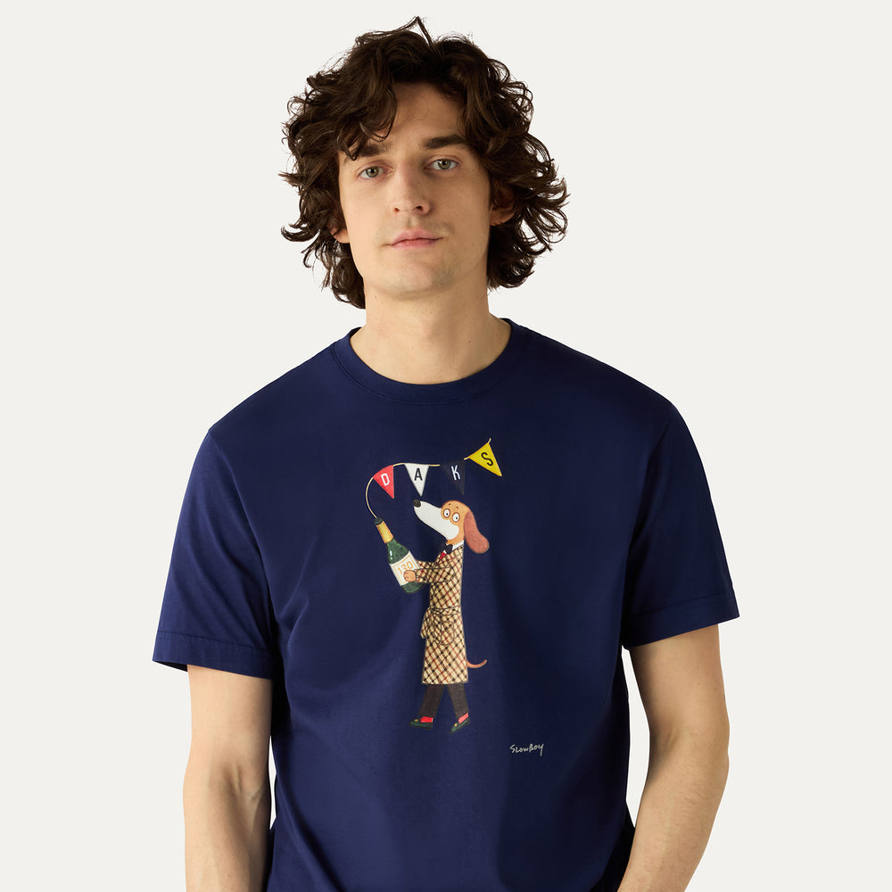 
                      
                        DAKS X Mr Slowboy Anniversary T Shirt 'Champagne' Navy
                      
                    