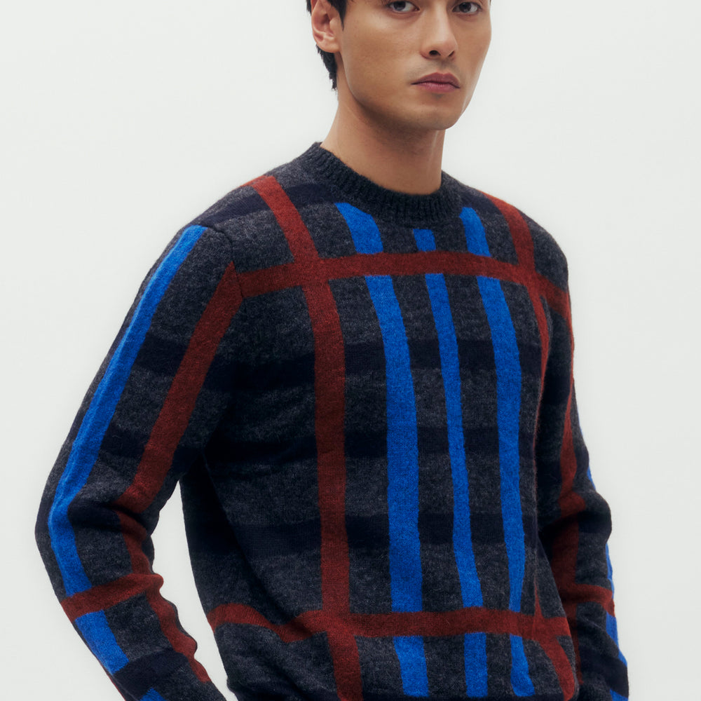 
                      
                        Exploded House Check Alpaca Crew Neck Knit
                      
                    