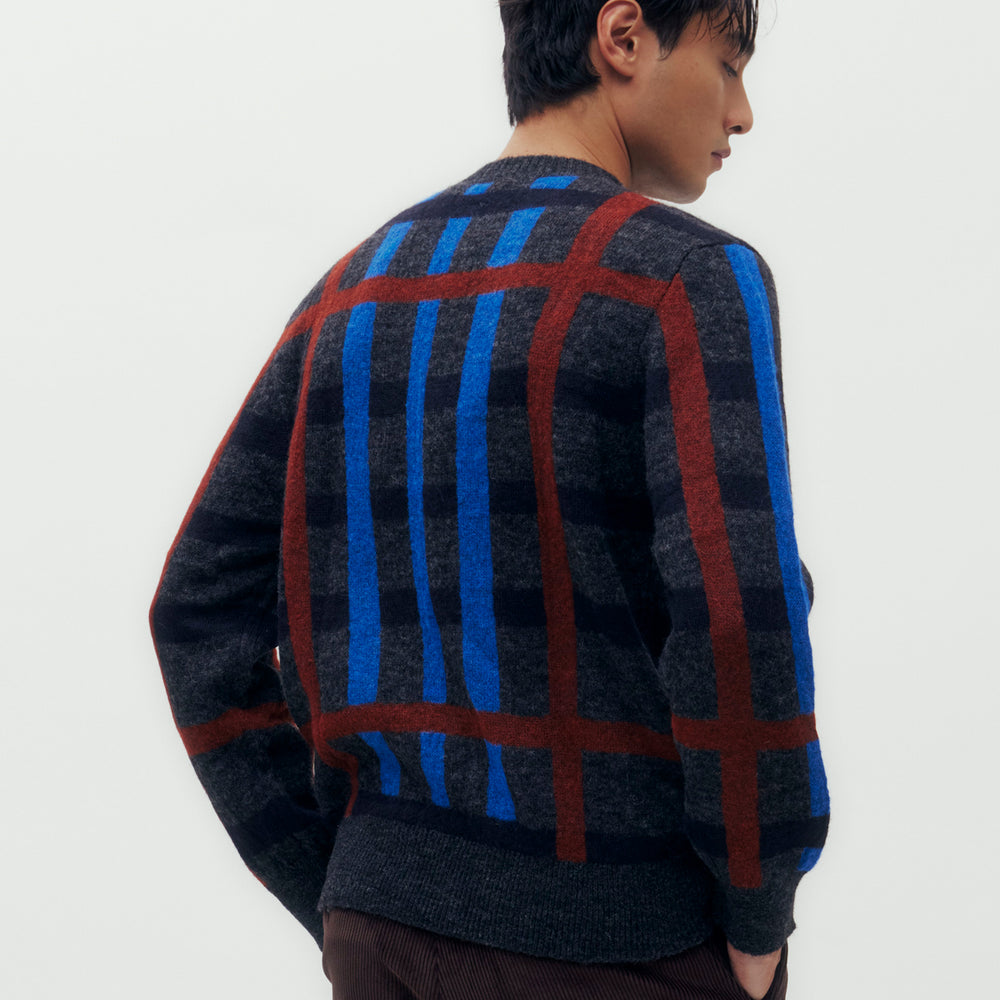 Exploded House Check Alpaca Crew Neck Knit