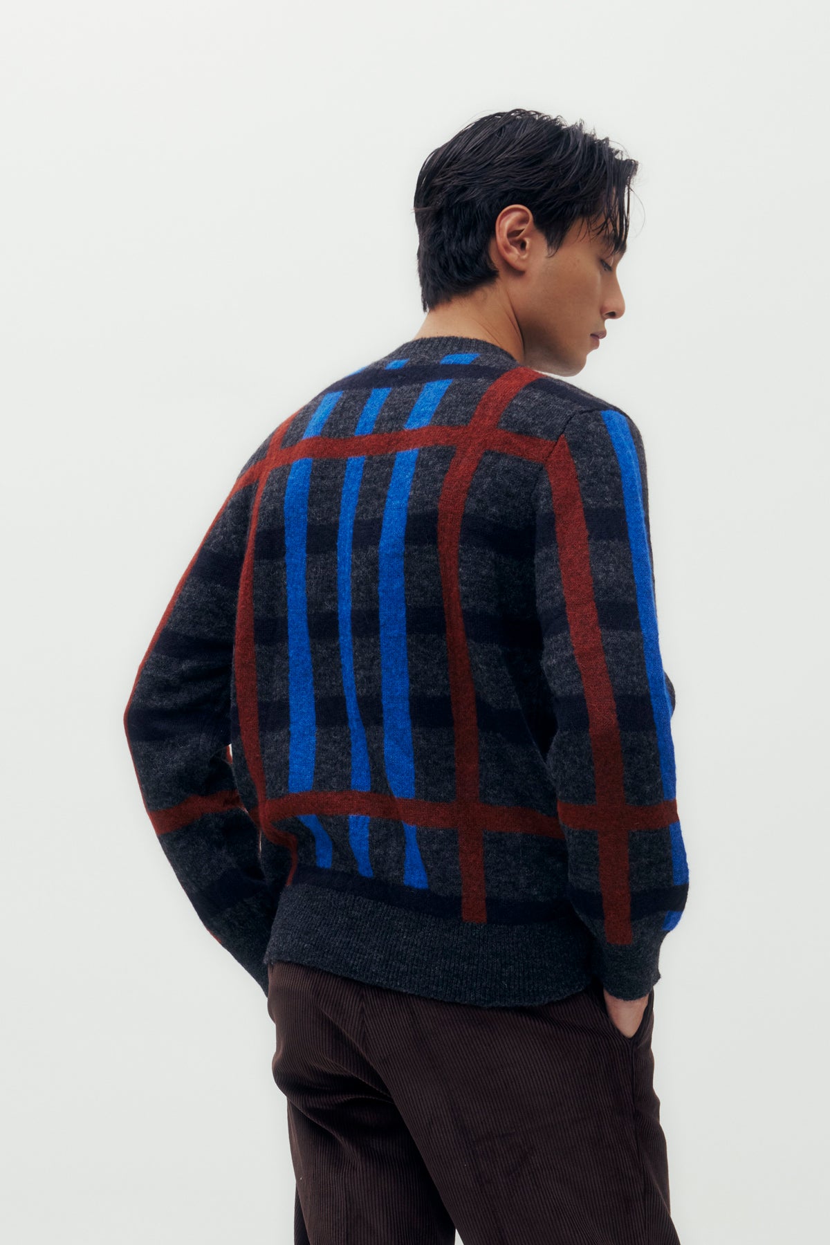 Exploded House Check Alpaca Crew Neck Knit