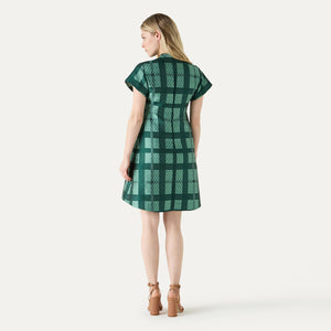Geo Check A-line Dress - Olive Green DAKS L