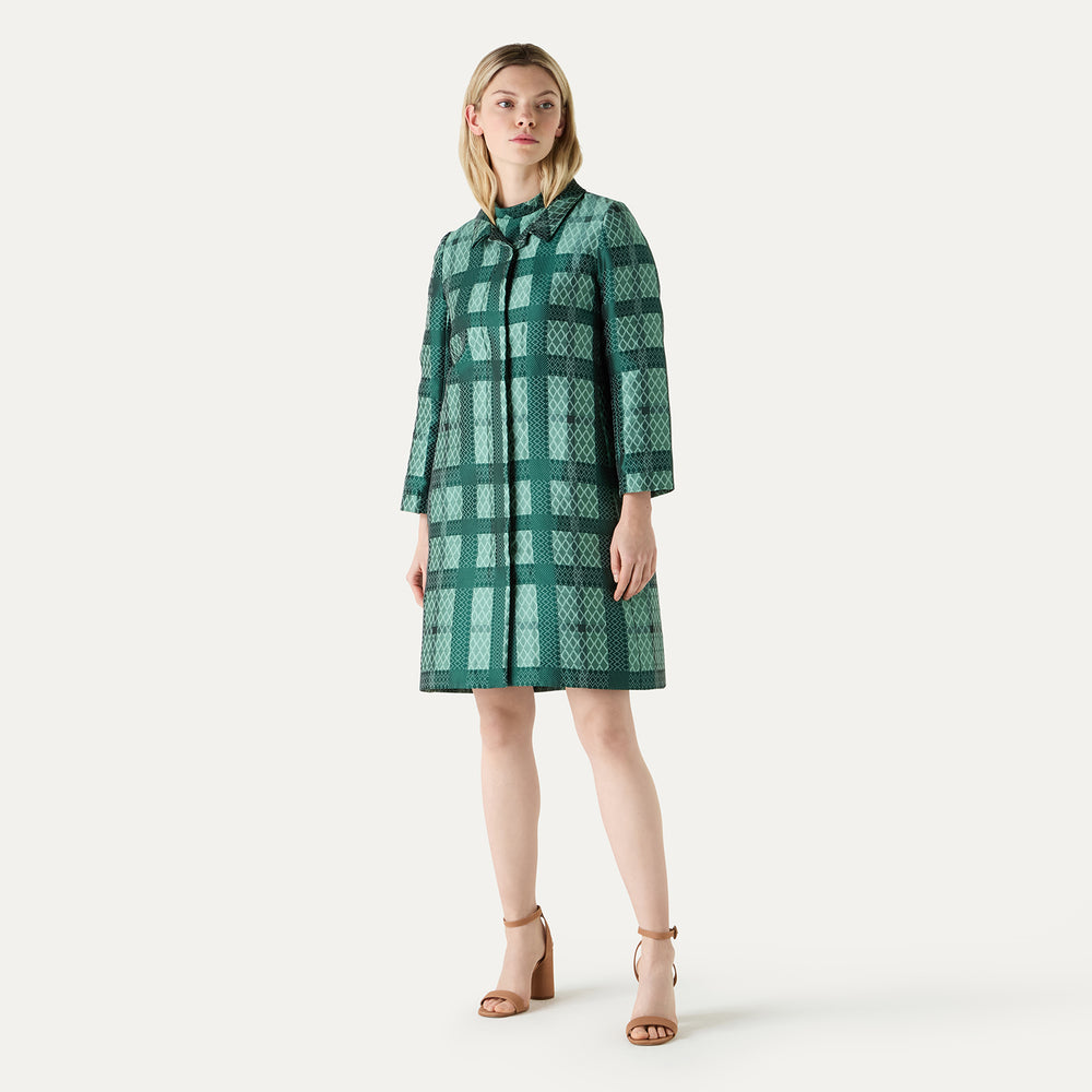 Geo Check Coat - Olive Green DAKS L