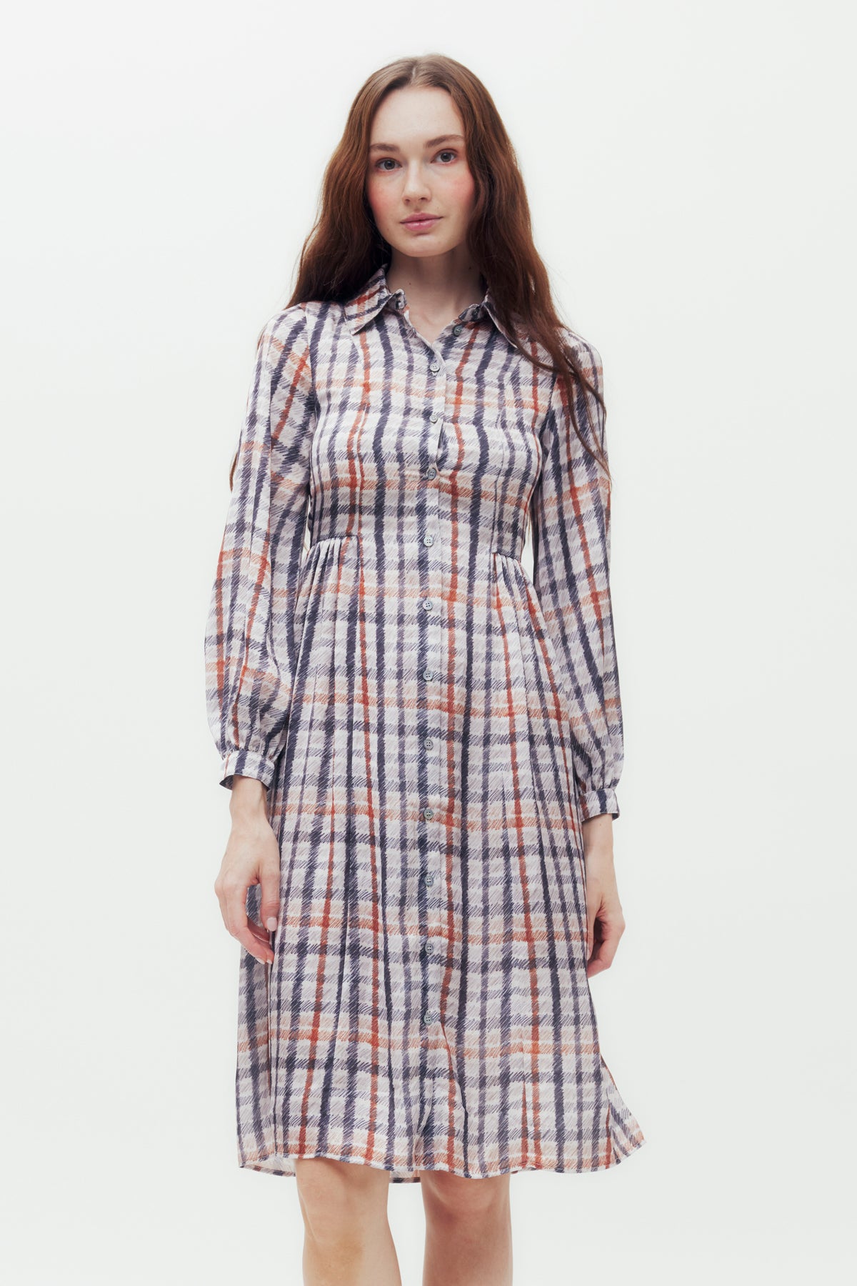 Pencil House Check Gathered Shirt Dress