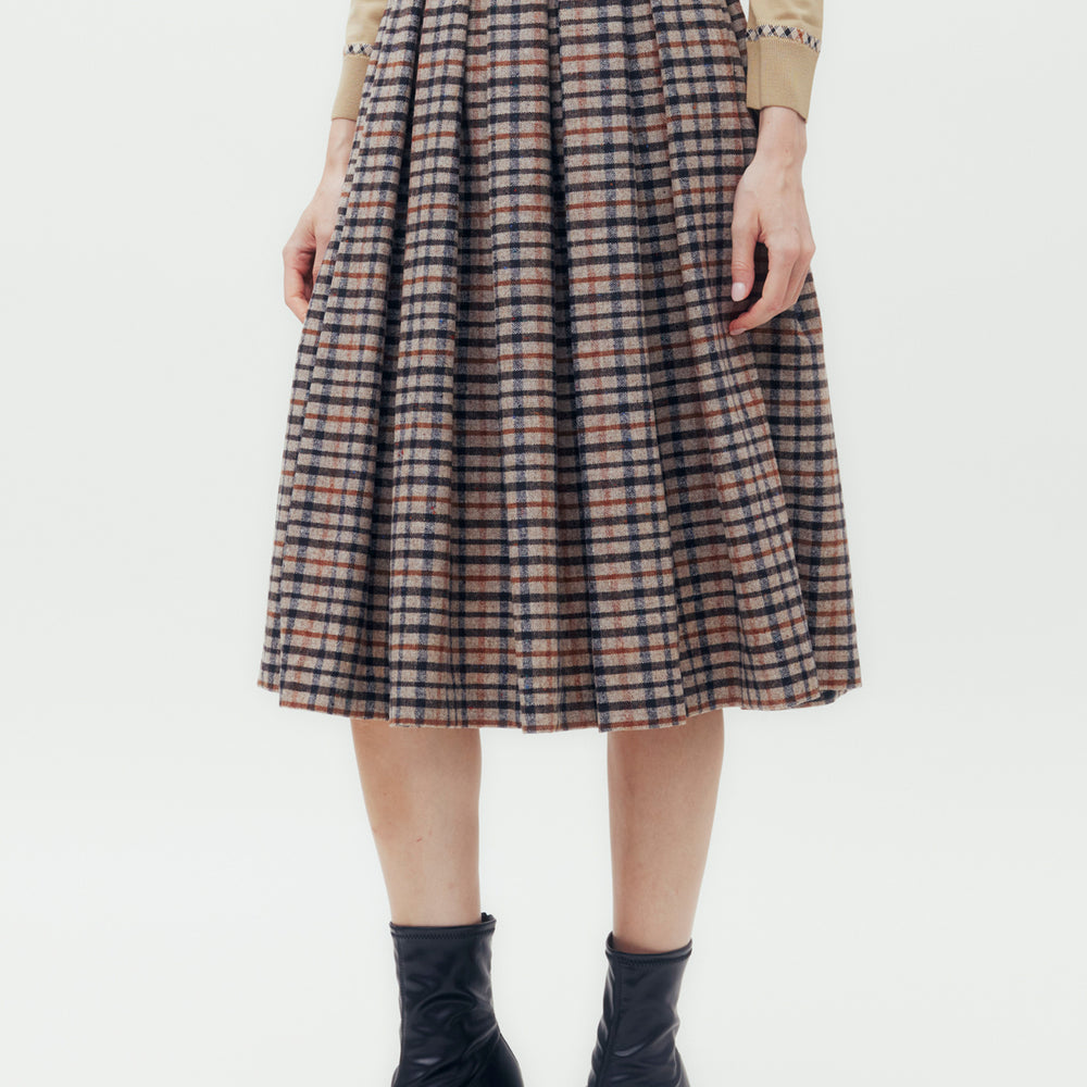 Pleated House Check Skirt