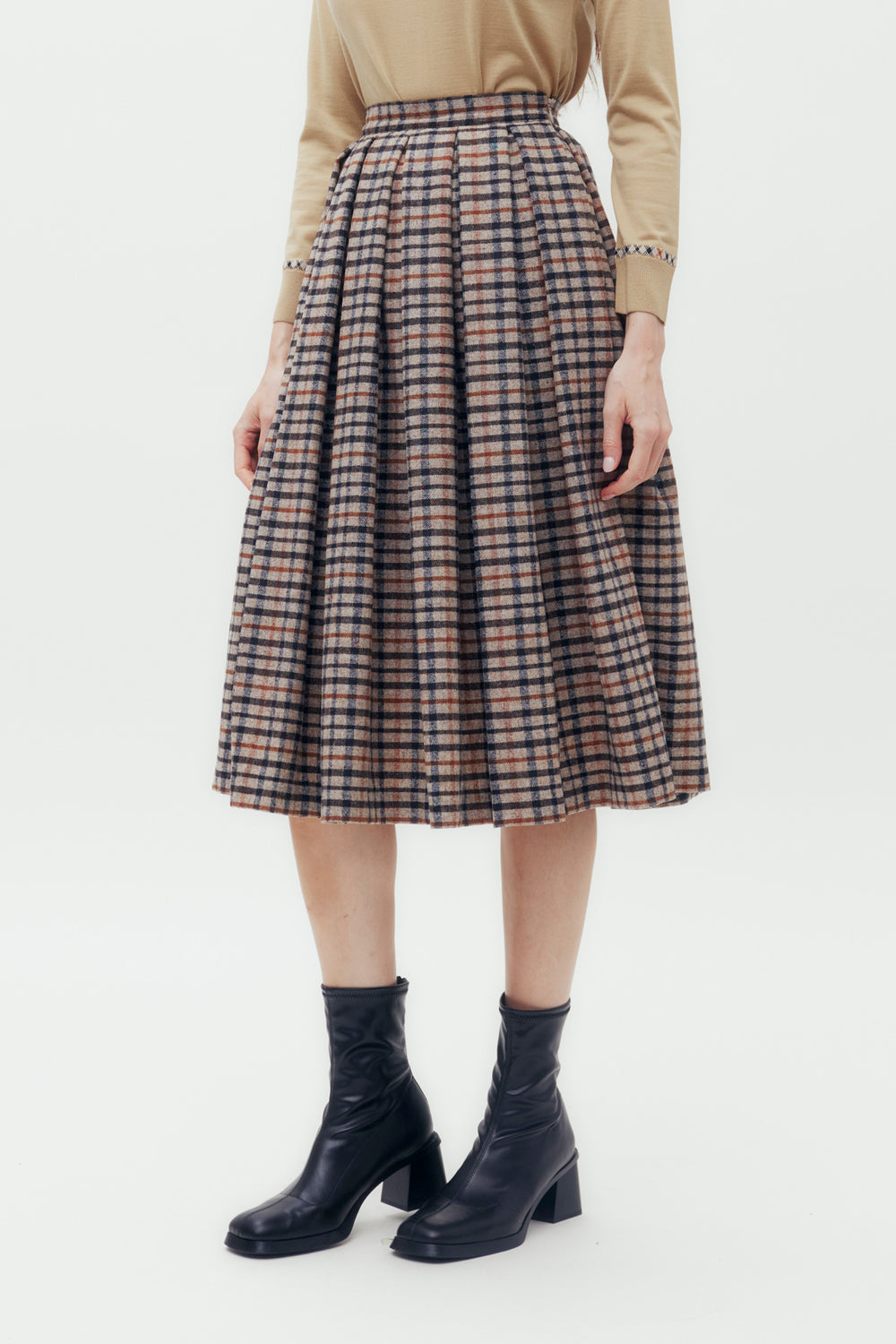 Pleated House Check Skirt